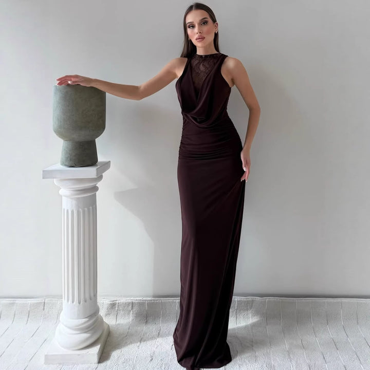 Damen Elegantes Maxikleid mit elegantem Neckholder-Design und raffinierter Spitzenlage Drune