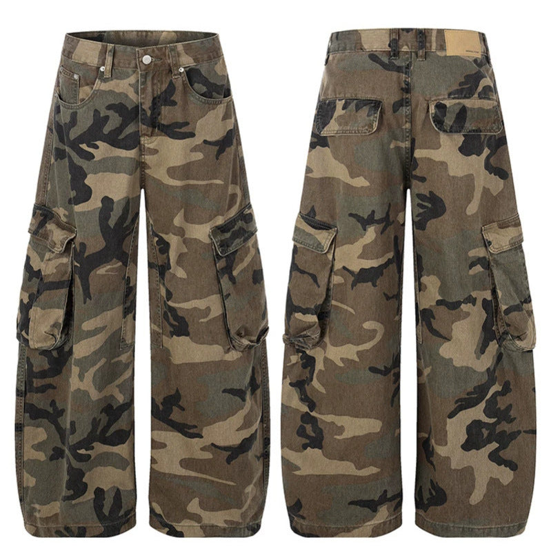 Damen weite Cargo-Hose im Camouflage-Print mit Multi-Taschen Drune