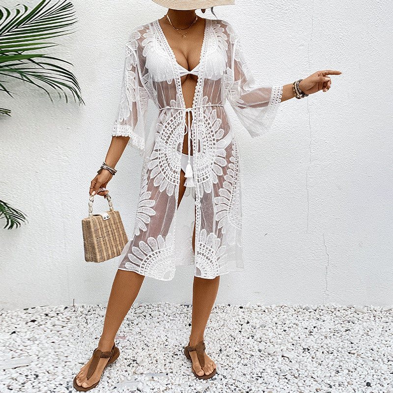 Damen elegante gehäkelte Strandüberwurfjacke Drune
