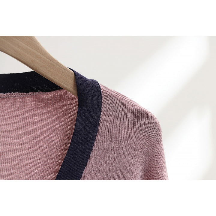 Damen elegantes Strick-Kombinationsset mit tiefem V-Ausschnitt und Kontrastdetails Drune