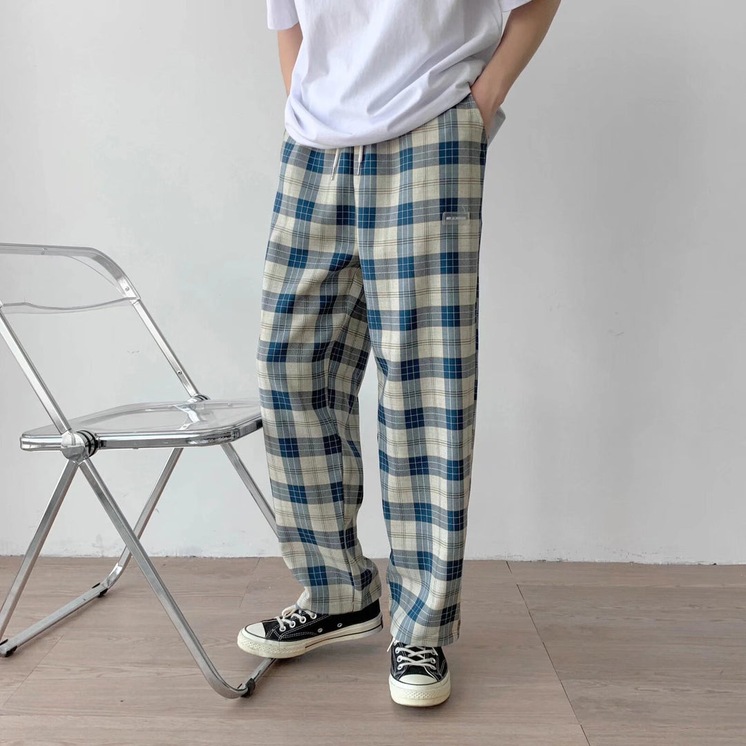 Herren Karierte Relaxed-Fit Hose mit Kordelzug und geradem Bein Drune