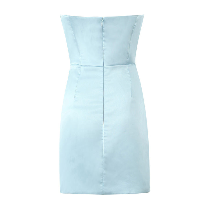 Damen figurbetontes Minikleid mit elegantem Wasserfallausschnitt und Raffungen Drune