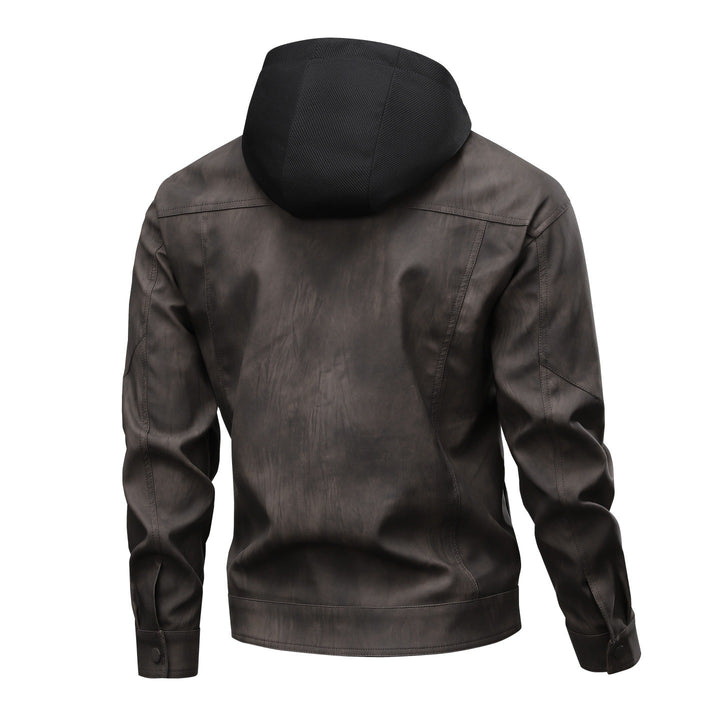 Herren Modische Kunstlederjacke mit Hoodie Drune