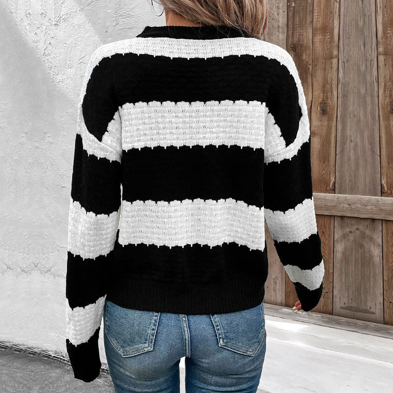 Damen Lässiger Strickpullover mit dekorativen Streifen Drune