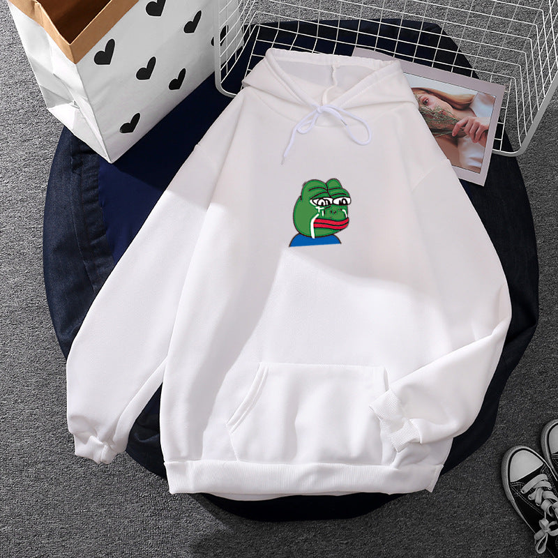Unisex nan relaxed-fit Kapuzenpullover mit weichem Fleece-Futter, Kängurutasche und gesticktem Frosch-Emblem Drune