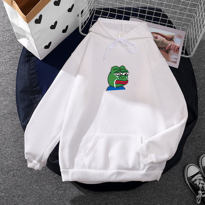 Unisex nan relaxed-fit Kapuzenpullover mit weichem Fleece-Futter, Kängurutasche und gesticktem Frosch-Emblem Drune