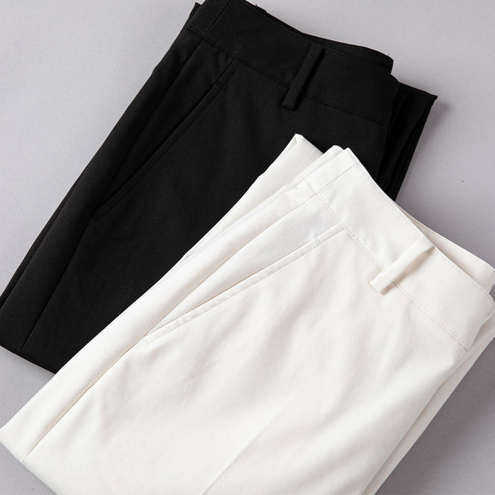 Damen Hochtaillierte gerade geschnittene Chino-Hose mit Bügelfalte Drune