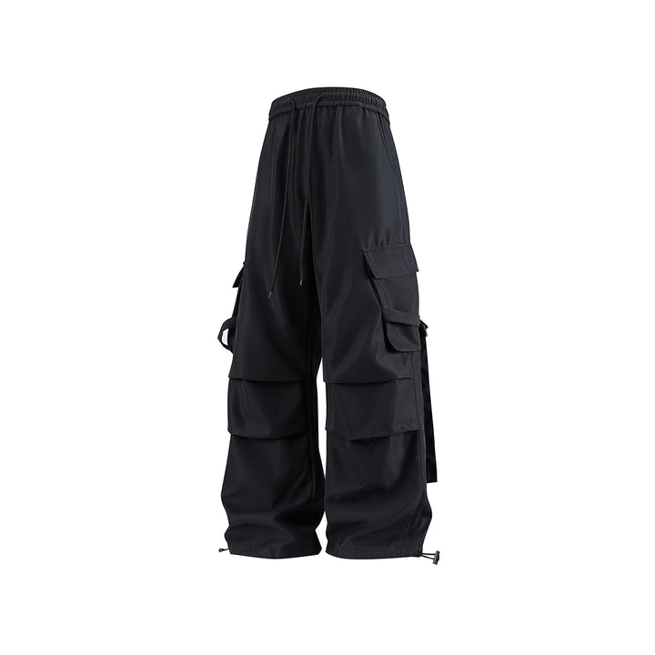 Herren Baggy‑Cargo‑Hose mit modularen Klappfächern, Band‑Details und Kordelbund Drune