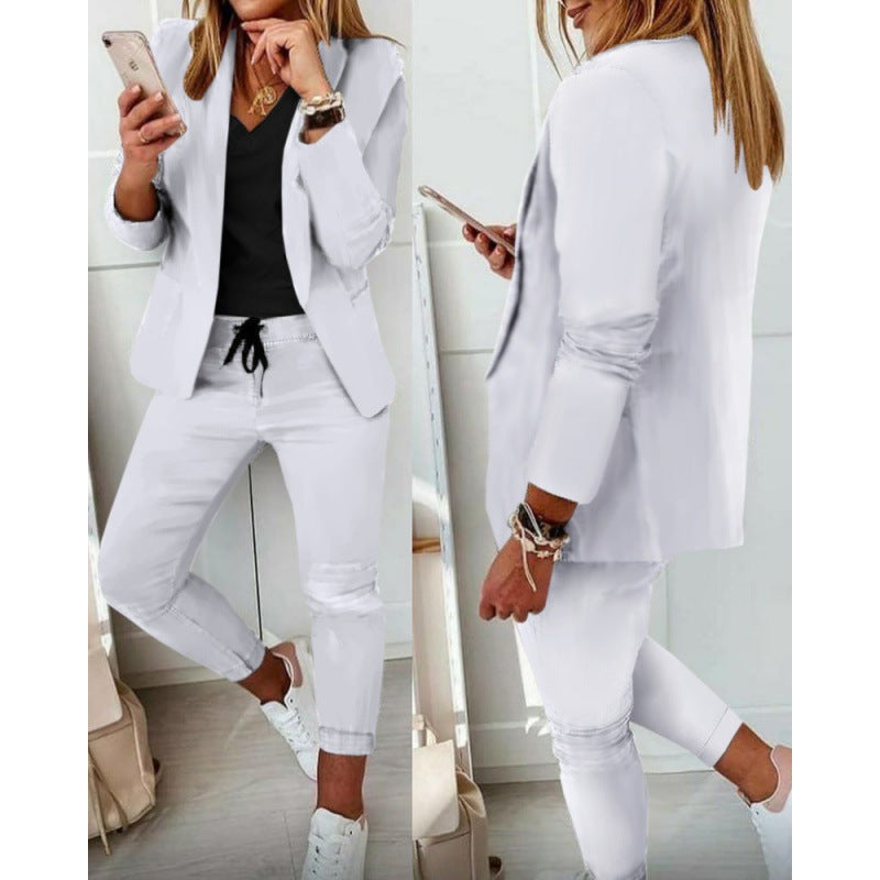 Damen Zweiteiliges Stretch-Jersey-Blazer-Set mit Kordelzug-Jogginghose Drune