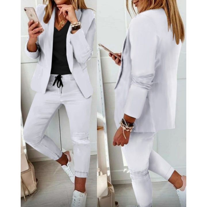 Damen Zweiteiliges Stretch-Jersey-Blazer-Set mit Kordelzug-Jogginghose Drune