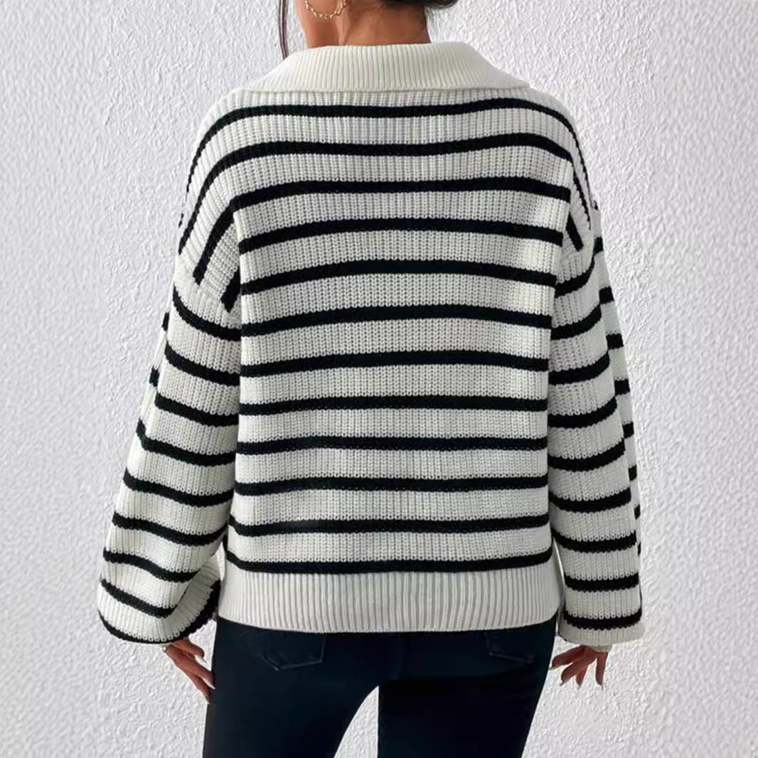 Damen stylischer Strickpullover mit hochgeschlossenem Kragen und lässigem Schnitt Drune