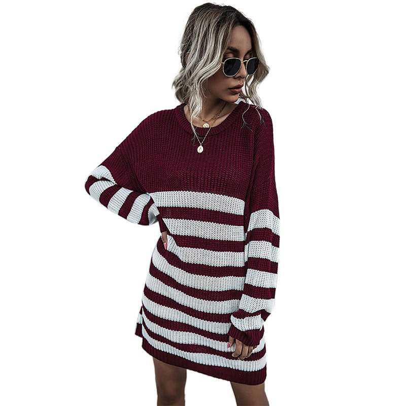 Damen Modisches Strickkleid mit gestreiftem Design Drune