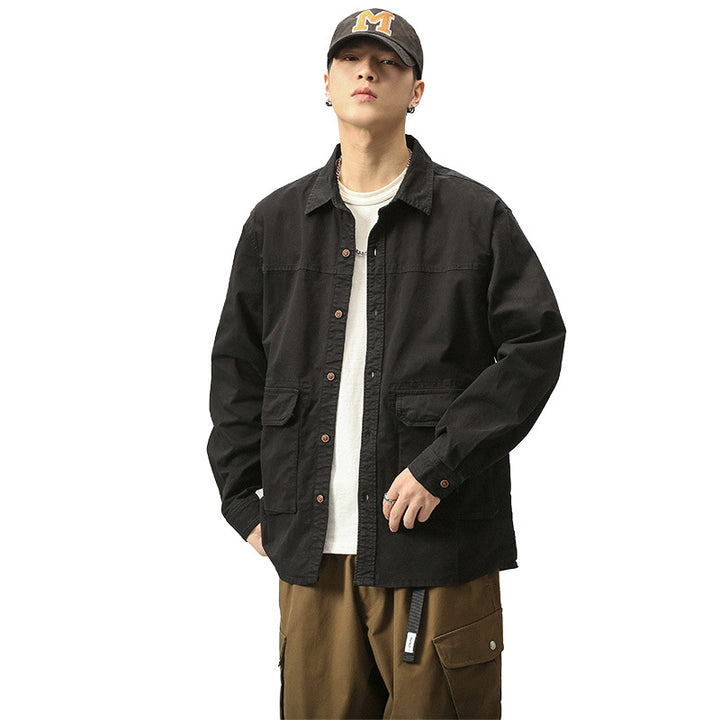 Herren Overshirt‑Fieldjacke im Utility‑Canvas mit großen Klapptaschen und Hemdkragen Drune