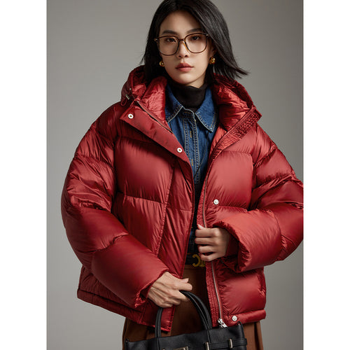 Damen Kurze boxy gesteppte Daunenjacke mit Kapuze Drune