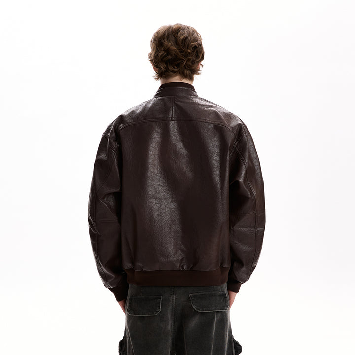 Herren Oversized Kunstlederjacke im Worker-Look mit Pattentaschen Drune