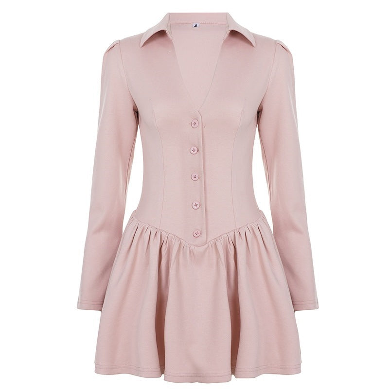 Damen Tailliertes Hemdkleid mit Korsagennaht, Knopfleiste und gerafftem Volantrock Drune