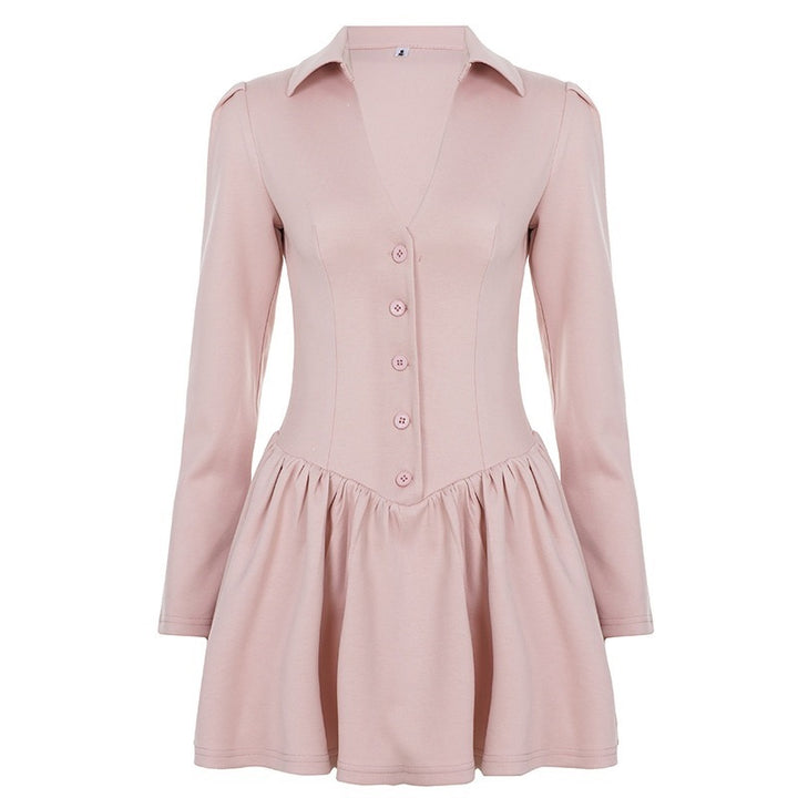 Damen Tailliertes Hemdkleid mit Korsagennaht, Knopfleiste und gerafftem Volantrock Drune