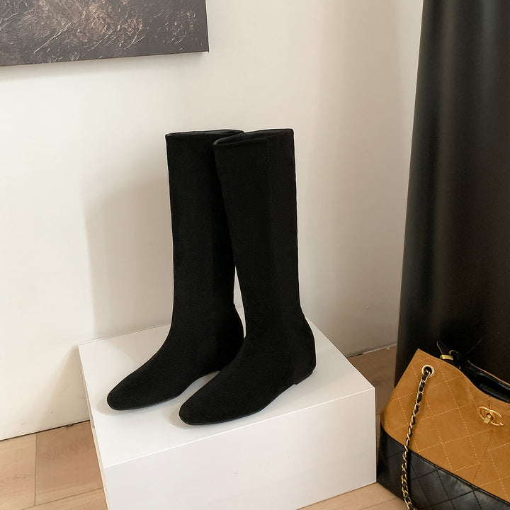 Damen Kniehohe Stiefel mit flacher Sohle und schlanker Schaftform Drune