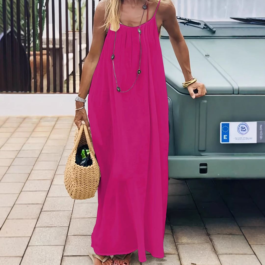 Damen Maxikleid im eleganten Open-Back Design mit feinen Spaghettiträgern Drune
