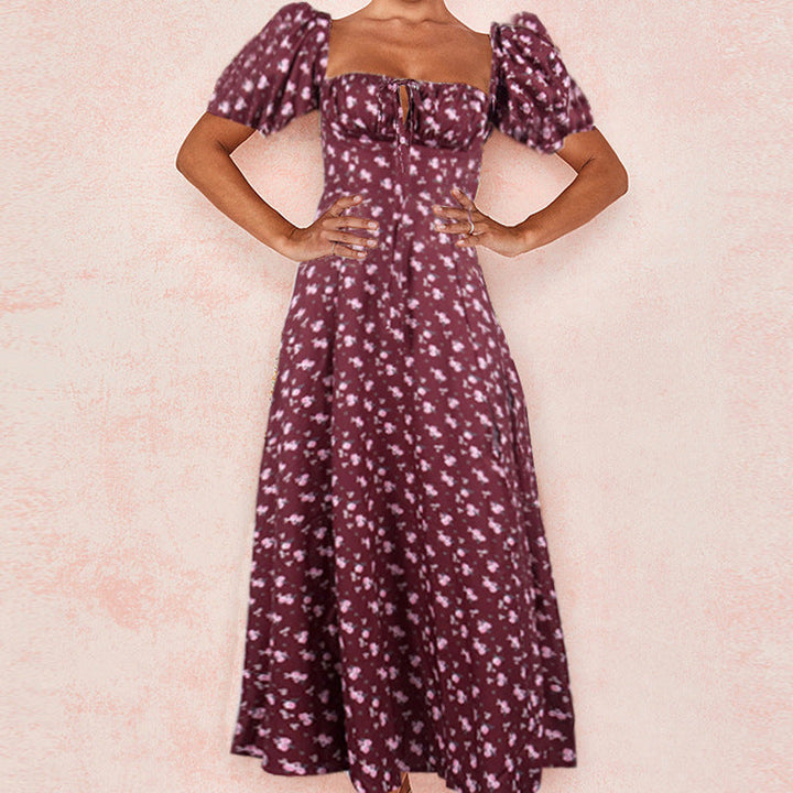 Damen Maxi-Kleid mit Puffärmeln und floralem Design Drune