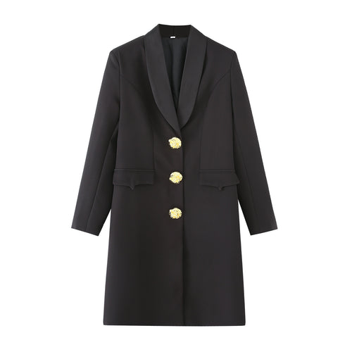 Damen nan taillierter Longblazer mit Schalkragen markanten Schmuckknöpfen und Pattentaschen Drune