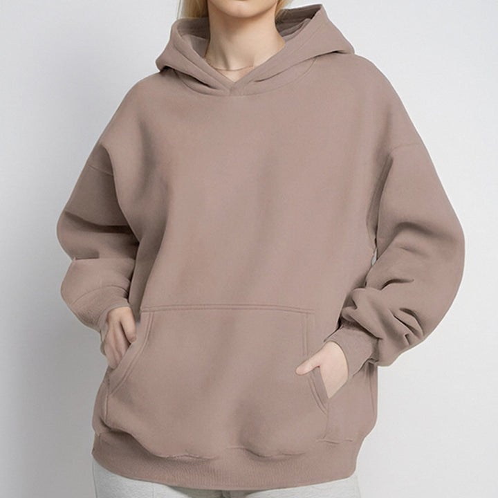 Damen nan extralanges Oversize Kapuzen-Sweatshirt mit Kängurutasche, weichem Fleece-Innenfutter und überschnittener Schulter Drune