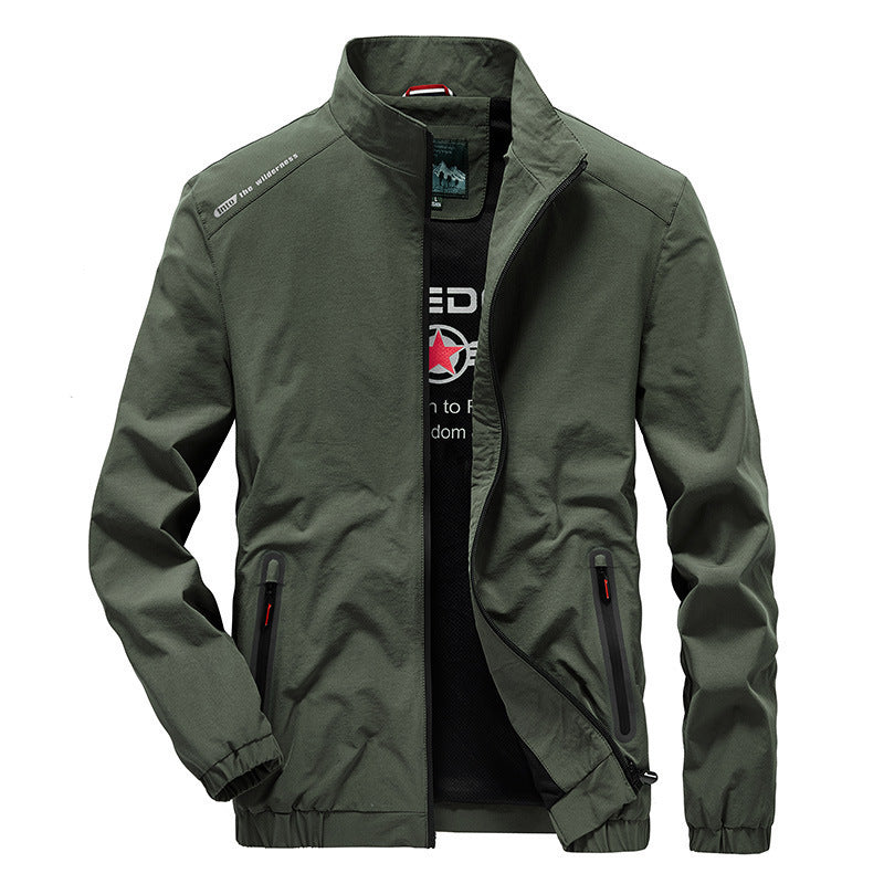 Herren Leichte Softshell-Windjacke mit Stehkragen wasserabweisenden Reißverschlüssen und Mesh-Innenfutter Drune