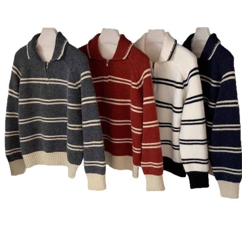Damen Gemusterter Pullover mit Stehkragen und Kontrastdetails Drune