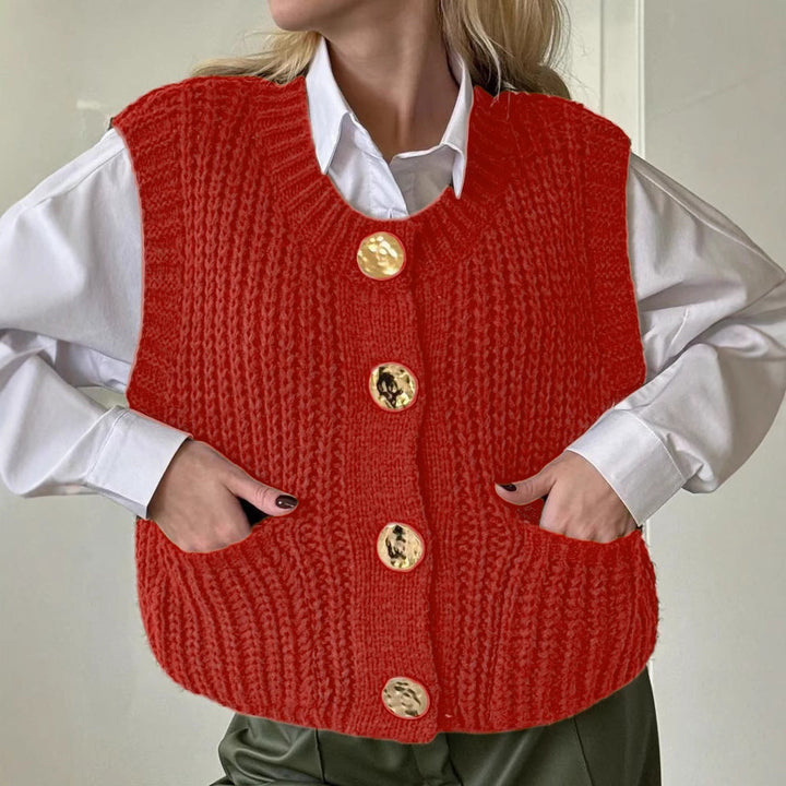 Drune | Strickweste Wollmischung Übergröße Passform Geripptes Strick Knöpfe Taschen
