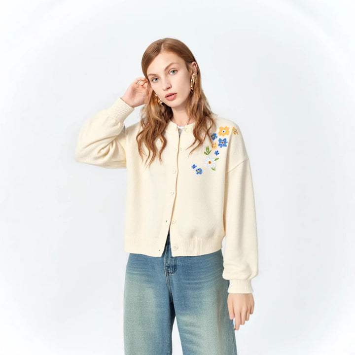 Damen lässiger Pullover mit floralem Stickdesign und weitem Schnitt Drune