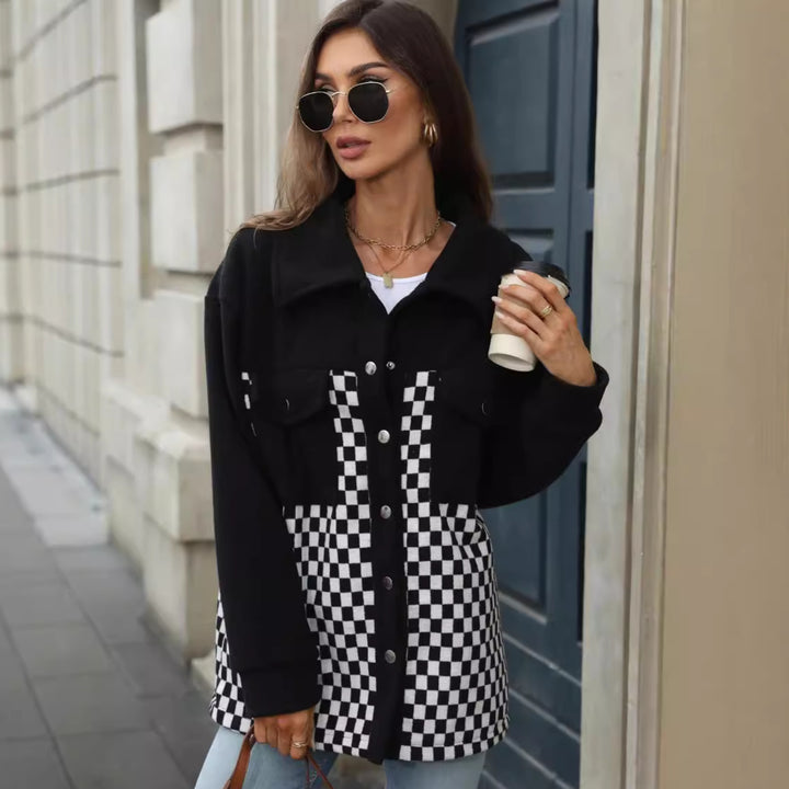 Damen Modische Overshirtjacke mit Karomuster Drune