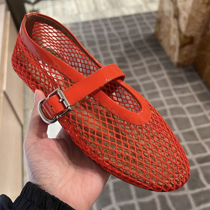 Damen Netz-Ballerinas mit elegantem Riemen und bequemer Sohle Drune