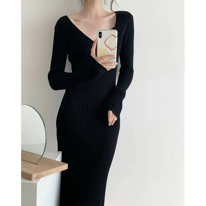Damen Strickkleid mit elegantem Off-Shoulder Design und feiner Rippstruktur Drune