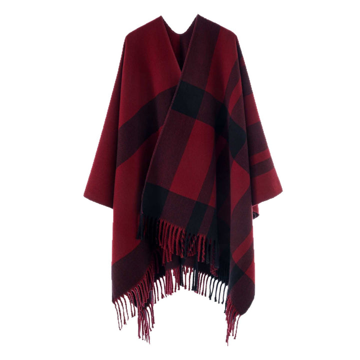 Damen Oversize-Cape mit Glencheck-Muster und Fransenabschluss Drune