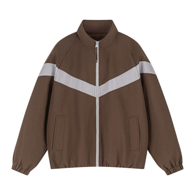 Unisex Leichte Trainingsjacke im Retro-Sportstil mit V-förmigem Reflektoreinsatz Drune