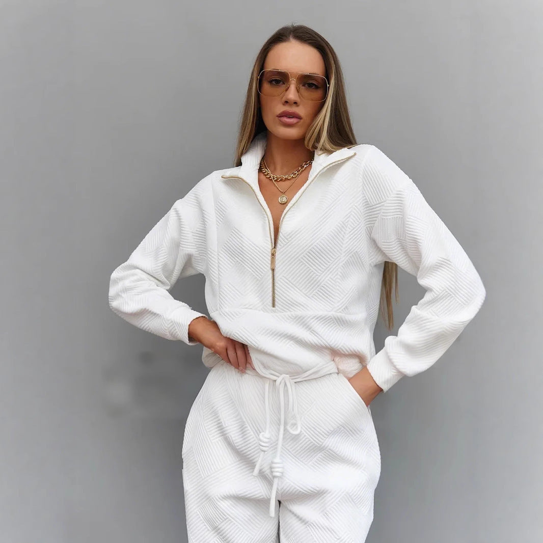 Damen sportliches Fleece-Set mit modischer Stehkragen und elastischen Bündchen Drune