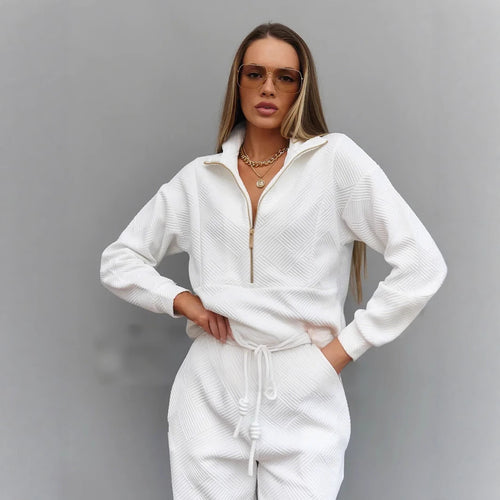 Damen sportliches Fleece-Set mit modischer Stehkragen und elastischen Bündchen Drune