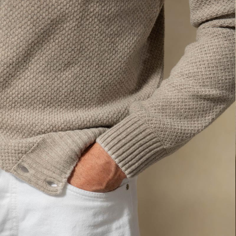Herren Strukturstrick-Cardigan mit Stehkragen und durchgehender Knopfleiste Drune