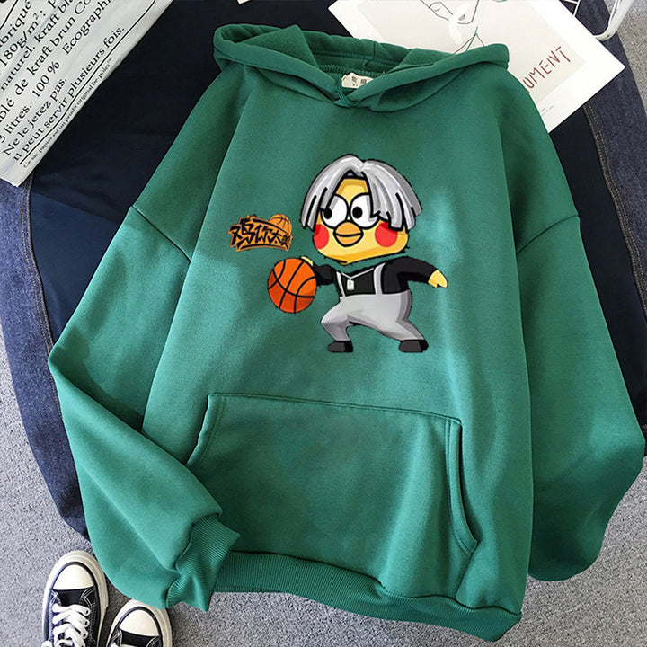 Unisex nan Kapuzenpullover mit Comic-Küken Basketballprint, Kängurutasche und weichem Fleece Drune