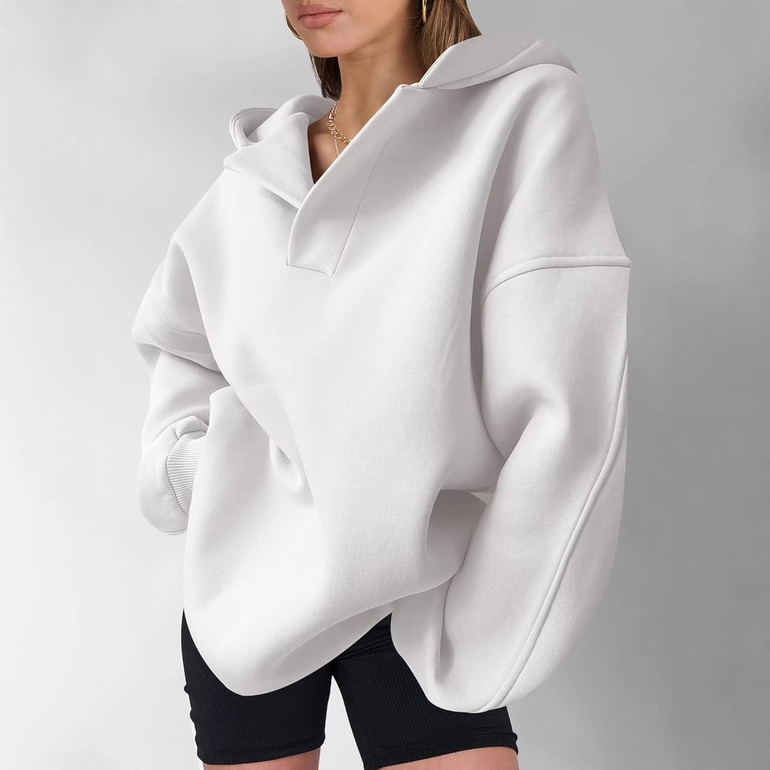 Damen Oversize-Kapuzenpullover aus schwerem Sweatstoff mit V‑Ausschnitt‑Detail und langen Rippbündchen Drune