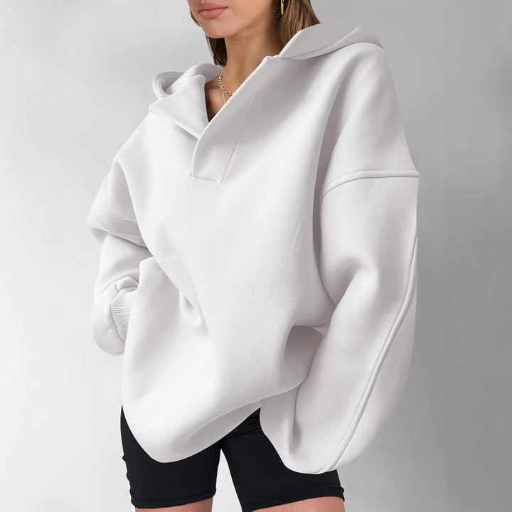 Damen Oversize-Kapuzenpullover aus schwerem Sweatstoff mit V‑Ausschnitt‑Detail und langen Rippbündchen Drune