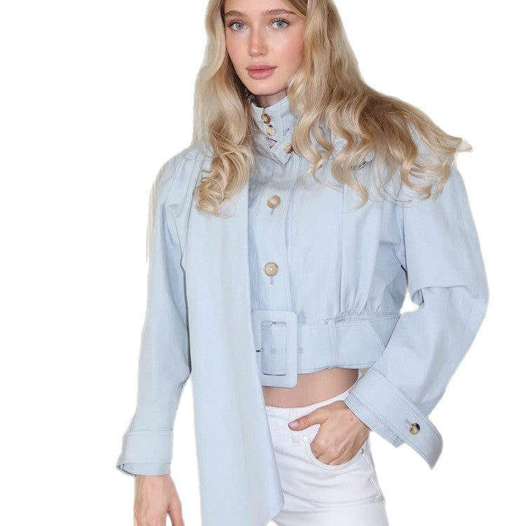 Damen Taillierte Cropped-Jacke mit überlanger Schluppe & breitem Taillengürtel Drune