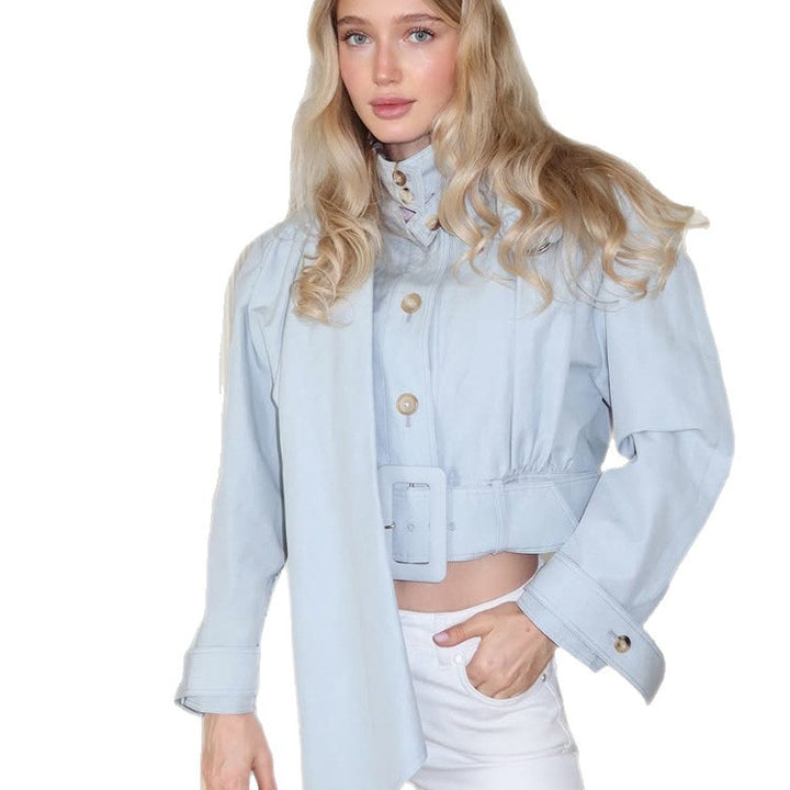 Damen Taillierte Cropped-Jacke mit überlanger Schluppe & breitem Taillengürtel Drune