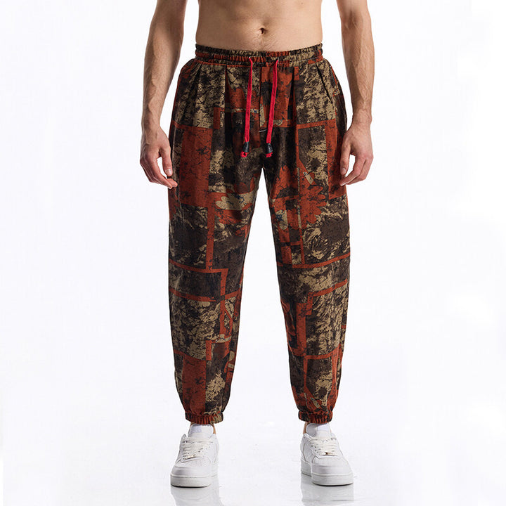 Herren Floral bedruckte Relaxed-Fit Jogginghose mit elastischem Bund und Kordelzug Drune