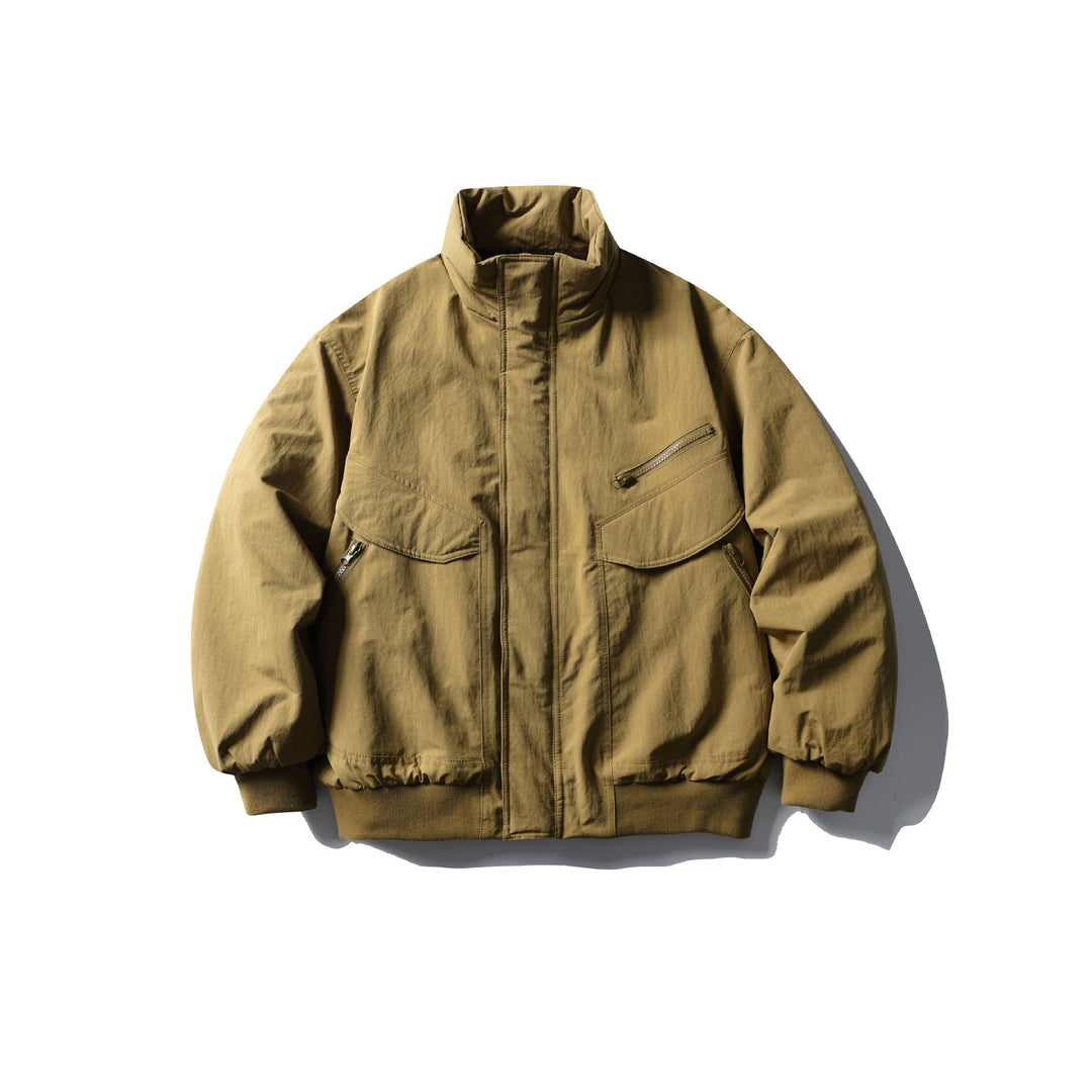 Herren Boxy-Utility-Bomberjacke mit hohem Stehkragen, verdeckter Frontblende und Zip-Brusttasche Drune