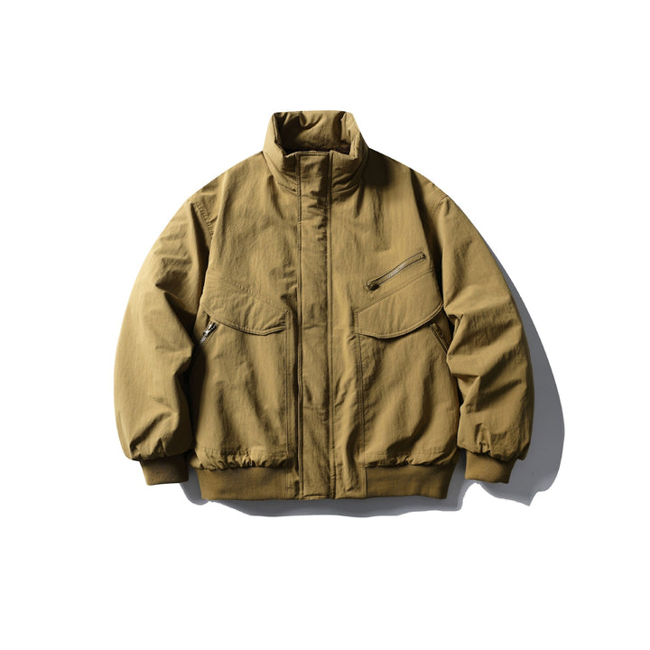 Herren Boxy-Utility-Bomberjacke mit hohem Stehkragen, verdeckter Frontblende und Zip-Brusttasche Drune