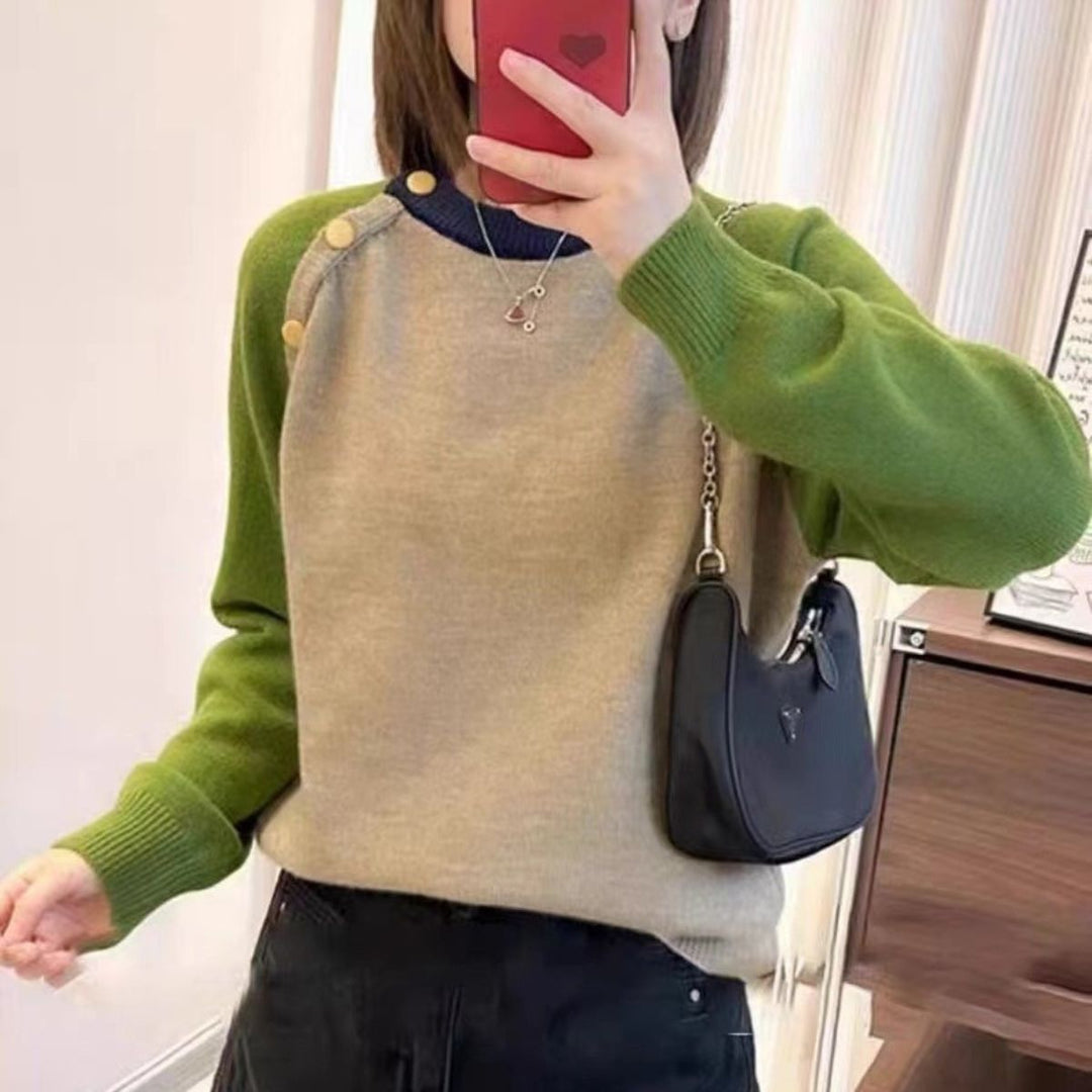 Damen kuscheliger Strickpullover mit großen Knöpfen Drune