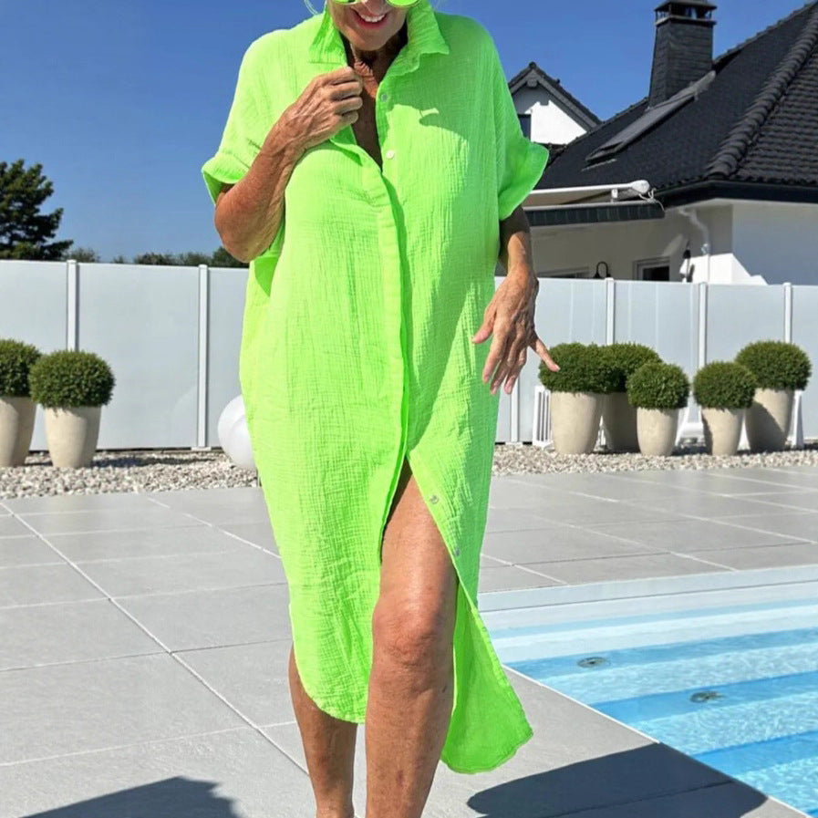 Damen Leichtes Baumwoll Button-Up Überkleid Drune