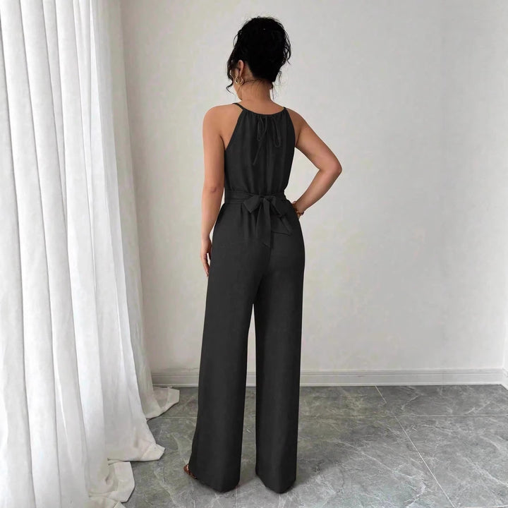 Damen Ärmelloser Neckholder-Jumpsuit mit Wickeloberteil und weitem Bein Drune