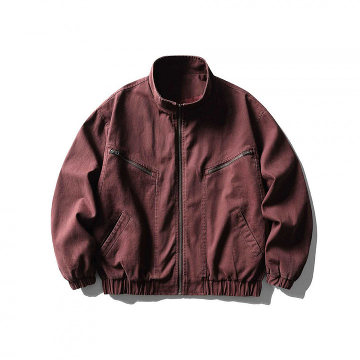 Unisex Kastenförmige Zip-Blousonjacke aus Canvas mit Stehkragen, schrägen Reißverschlusstaschen und elastischem Saum Drune